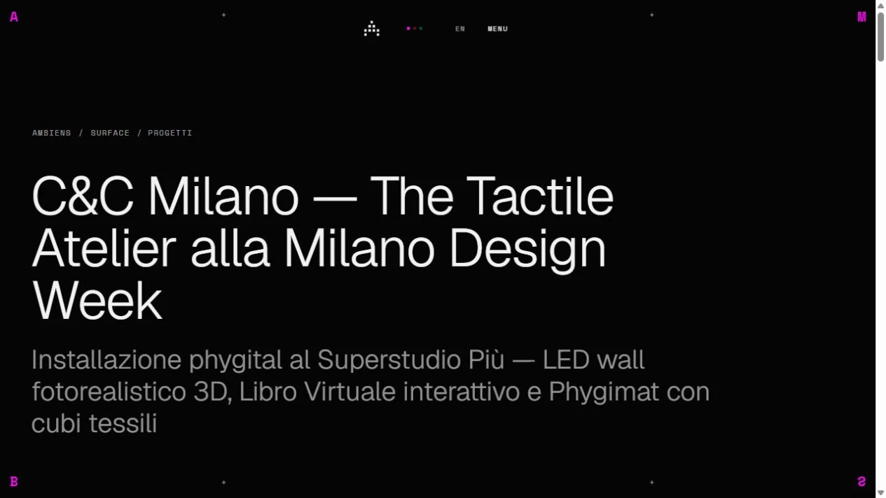 La pagina di progetto: contesto, immagini e approfondimenti. Qui il caso C&C Milano, presentato come applicazione del sistema web.