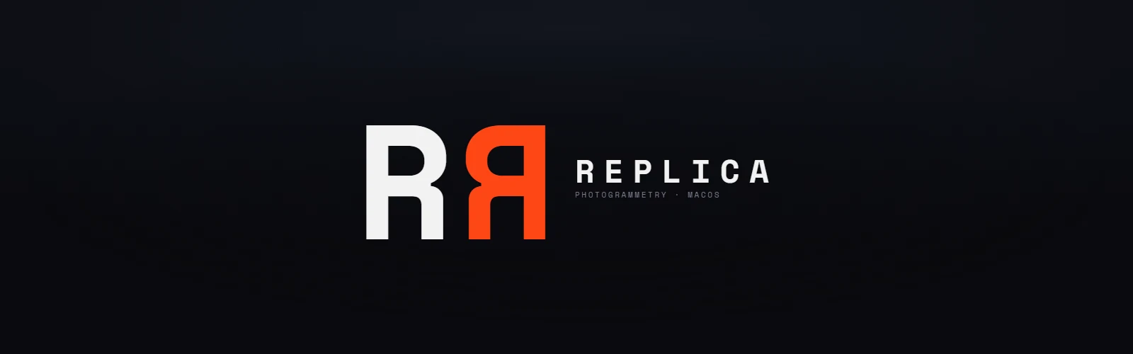 Replica: due R specchiate, bianco e arancio su fondo scuro